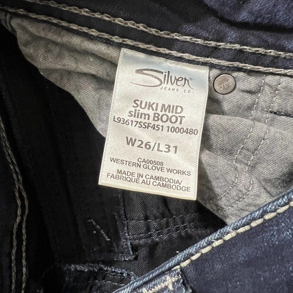 WOMENS SILVER SUKI 26X31 JEANS MID SLIM BOOT FLUID DENIM FLAP POCKET DARK - Picture 4 of 11